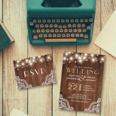 Rustikale Holz-Streichelleuchten und Spitzen | UAW Einladungspostkarte