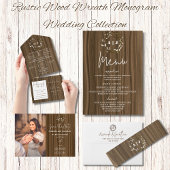 Rustic Wood Monogram Leaf Wedding Gästebuch Notizblock