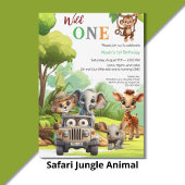 Wild One Niedlich Jungle Animal Child's 1. Geburts Einladung