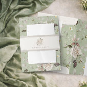 Sage Green Wedding Menu | Elegant Ivory Floral  Einladung