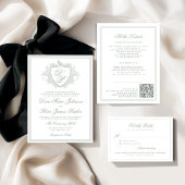 Sage green crest monogram wedding runder aufkleber
