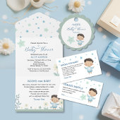 Pastel Sage Green Niedlich Boy mit Sternen und Blu All In One Einladung