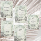 Sagegrüne Gartenbogenhochzeit Save The Date