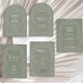 Sage Green Ornate Arch Botanical Wedding Einladung