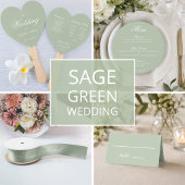 Sage Green Heart Elegante Script Wedding Program H Fächer