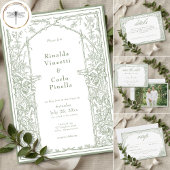 Sage Green Vintage Botanical Trellis Arch Wedding Einladung