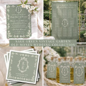 Sage Green Floral Old Money Monogram Crest Wedding Serviette