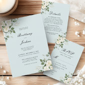Salbeigrüne weiße Blumen-Skript-QR-Code-Hochzeit Einladung