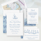 Blue Ocean Waves Lässige Hochzeit Probe Dinner Einladung