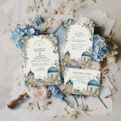 Santorini Blue Domes Botanical Wedding Save The Date