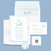 Green Blue Monogram Brautparty Rezept Card Einladung