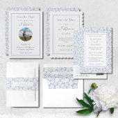 Blue Floral Wedding RSVP QR Code & Einladung