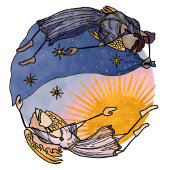 Nyx und Hespera (Nacht und Tag) Urlaub Pappteller