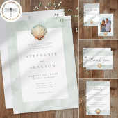 Seashell Watercolor Minimalist Beach Wedding Einladung