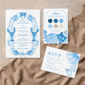 Blue Coastal Elegant Seashell Wedding Monogram Permastempel (Personalisiere diese Kollektion eines unabhängigen Creators.)