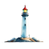 Serene Blue Watercolor Lighthouse Platzkarte