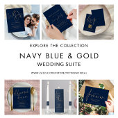 Classy Script Navy Gold Wedding Real Folieneinladung