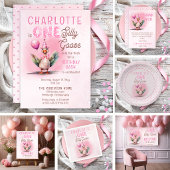 Silly Goose First Birthday Pink Girl Party Einladung