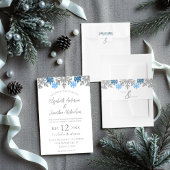 Silver Blue Snowflakes Winterhochzeit Platzkarte
