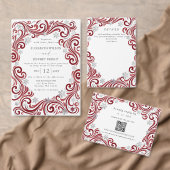 Silberne rote Schneeflocken Winterhochzeit QR-Code RSVP Karte (Personalisiere diese Kollektion eines unabhängigen Creators.)
