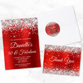 Silver Glitzer Red Foil 80. Geburtstag Serviette