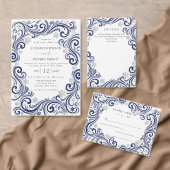 Silberne Navy-Schneeflocken Winterhochzeit QR-Code RSVP Karte (Personalisiere diese Kollektion eines unabhängigen Creators.)