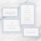 Gingham Simple Bow Dusty Blue Boys Baby Shower Pappteller