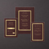 Elegant deep burgundy gold personalized wedding quadratischer aufkleber (Personalisiere diese Kollektion eines unabhängigen Creators.)