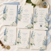 Weiches Blau Botanisch Save the Date Einladung