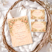 Soft Peach Floral Baby Shower Einladung