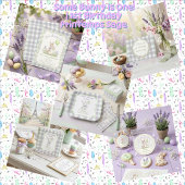 Mädchen Hase 1. Geburtstag, mit Lavendel-Gingham Einladung