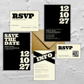 EleganBold UAWG Typografy Black Ecru Wedding RSVP Karte