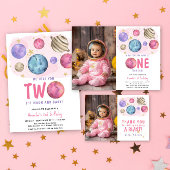 Pink Planets Space Geburtstagsparty Dankeskarte