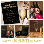 Elegante Black Gold Glitzern - Neujahr Einladung