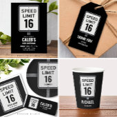 16th Birthday Speed Limit Black and White Sign Einladung