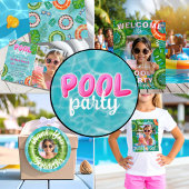 Fun Orange Pool Party Thank You Runder Aufkleber