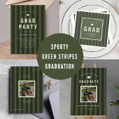 Modern Green Sporty Stripes Graduation Dankeskarte