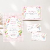Spring Floral Pink Gingham Baby Shower Dankeskarte