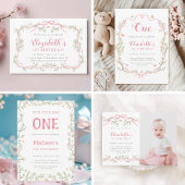 Frühlingspark Rosa & Grün 1. Geburtstag Foto Dankeskarte