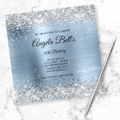 Silver Glitzer Light Blue Monogram 75. Geburtstag Einladung