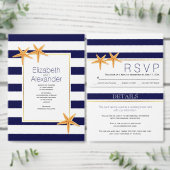 Hochzeitsfeiern am Strand mit weißem und marinebla Dreifach Gefaltete Einladung (Personalisiere diese Kollektion eines unabhängigen Creators.)