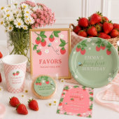Berry First Pink Strawberry Gingham Geburtstag Serviette
