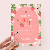 Berry First Pink Strawberry Gingham Pappteller