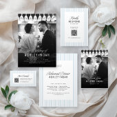 Dusty Blue Striped Elegance Classy Wedding Save The Date