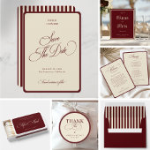 Ivory & Burgundy Stripes Border Retro Wedding Einladung