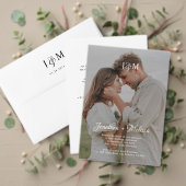 QR Code Budget Monogram Script Foto Hochzeit Einladung (Personalisieren Sie die Kollektion dieses unabhängigen Creators. Test)