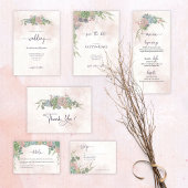 Succulent Green and Blush Wedding Invitation Einladung