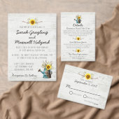 Sonnenblumen und rustikale Holzbauernhofssehen ret Save The Date (Personalisiere diese Kollektion eines unabhängigen Creators.)