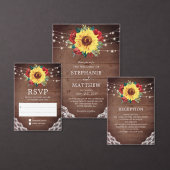 Rustikale Sonnenblume Spitze Rote Blüte Save the D Ankündigungspostkarte (Personalisiere diese Kollektion eines unabhängigen Creators.)