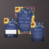 Sonnenblume Mason Jar Lights Navy Blue Wedding Programm (Personalisiere diese Kollektion eines unabhängigen Creators.)